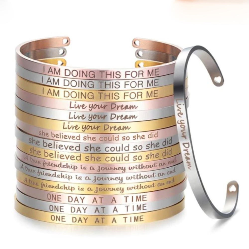 "She Believed She Could..." Rose Gold Bangle - Picture 3 of 4
